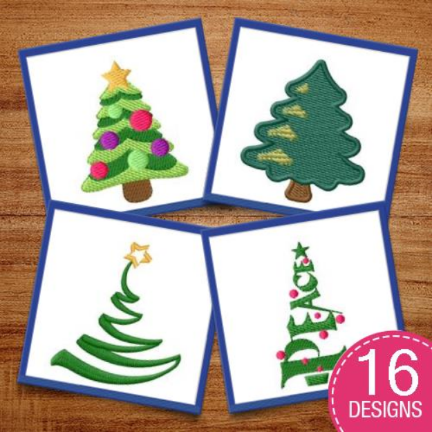 Picture of Holly Christmas Trees Embroidery Design Pack