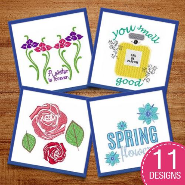 Picture of Spring Flowers & Captions Embroidery Design Pack