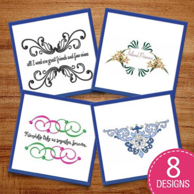 Picture of Swirled Borders & Name Drops Embroidery Design Pack