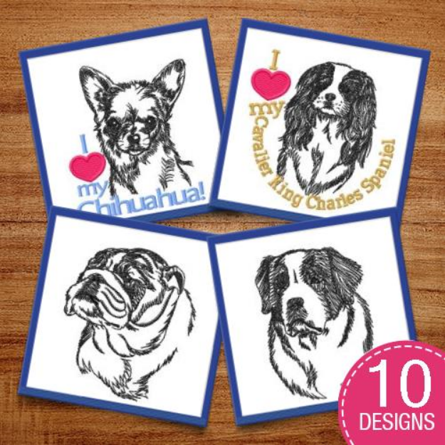 Picture of Realisitic Dog Outlines Embroidery Design Pack
