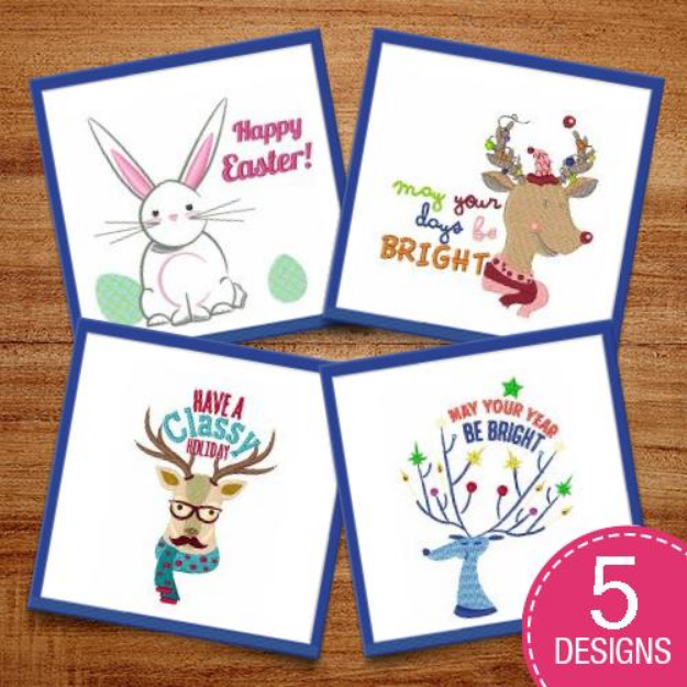 Picture of Holiday Animals Embroidery Design Pack