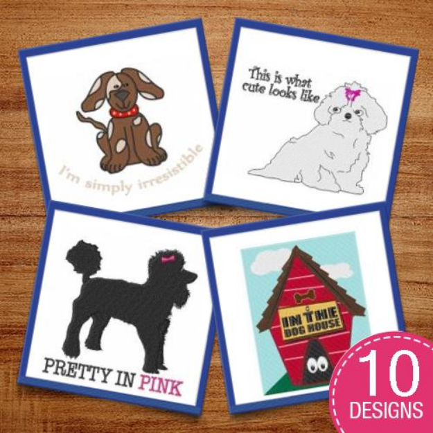 Picture of Cartoon Puppies & Captions Embroidery Design Pack