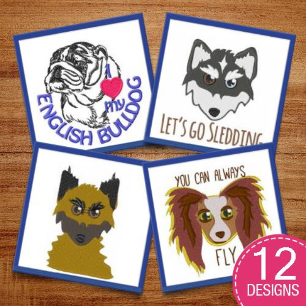 Picture of Realistic & Cartoon Dog Heads Embroidery Design Pack