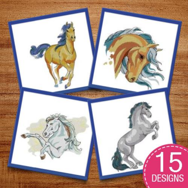 Picture of Watercolor Horses Embroidery Design Pack