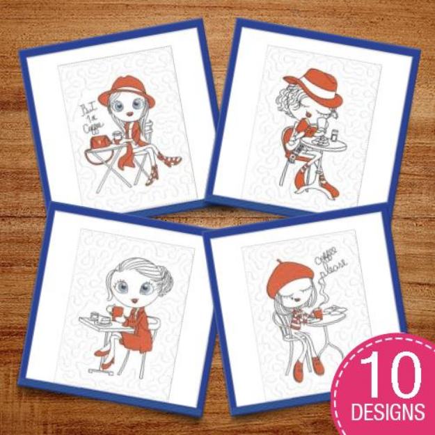 Picture of French Cafe Mug Mats Embroidery Design Pack