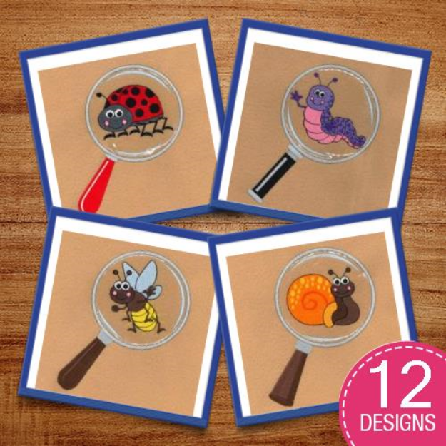 Picture of Bugs in Magnifying Glass Embroidery Design Pack