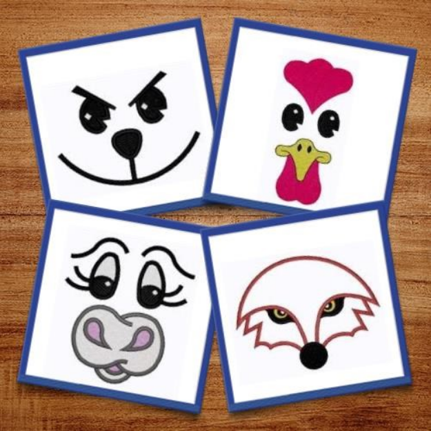Picture of Animal Doll Faces 1 Embroidery Design Pack