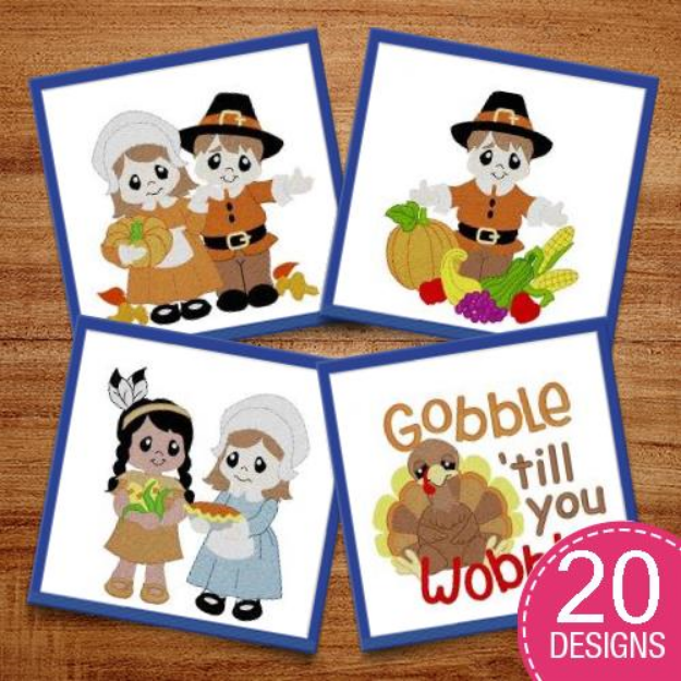 Picture of Pilgrims & Turkeys Embroidery Design Pack