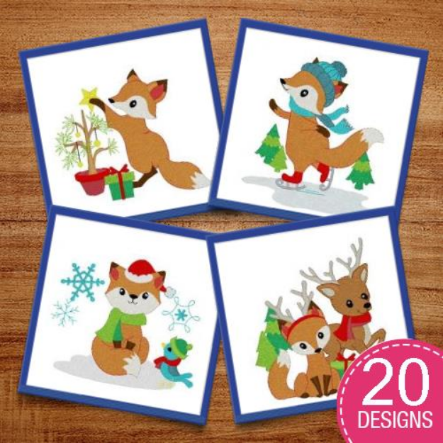 Picture of Christmas Foxes Embroidery Design Pack