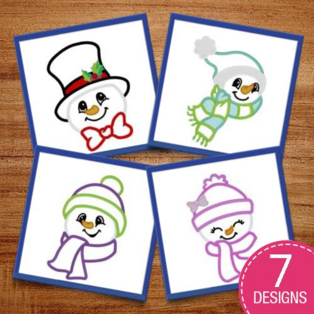 Picture of Snowman Faces Applique Mini Embroidery Design Pack