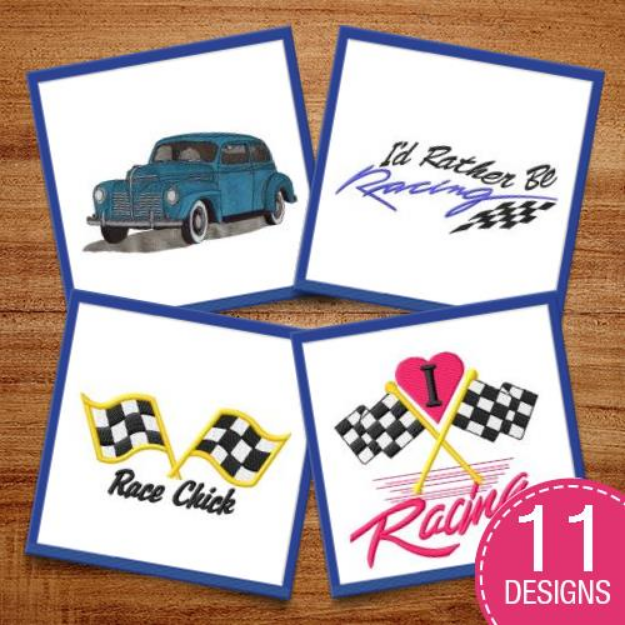 Picture of Fast Cars & Checkered Flags Embroidery Design Pack
