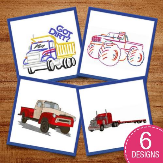 Picture of Transportation Trucks Text And Shapes Embroidery Design Pack