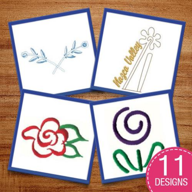 Picture of Floral Outlines & Swirls Embroidery Design Pack