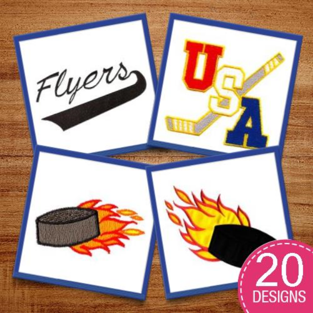 Picture of Hockey Slap Shots Embroidery Design Pack