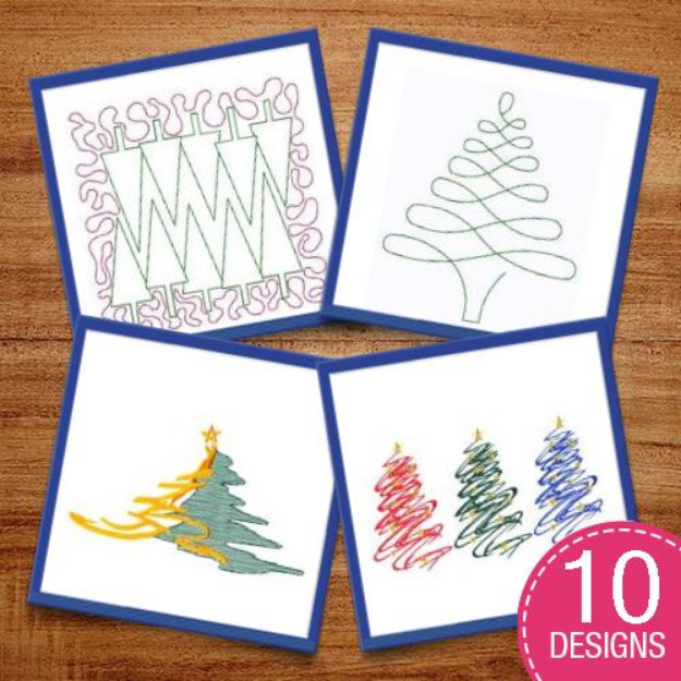 Picture of Merry Christmas Trees Embroidery Design Pack