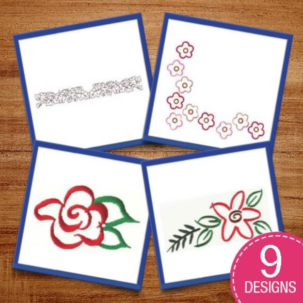 Picture of Plants & Floral Outlines Embroidery Design Pack