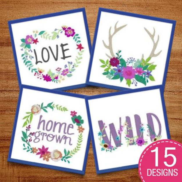 Picture of Floral Words Embroidery Design Pack