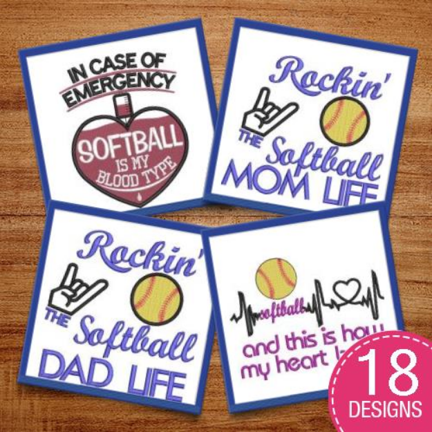 Picture of Softball In My Blood Embroidery Design Pack