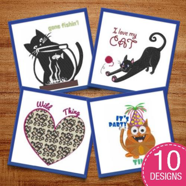 Picture of Friendly Felines Embroidery Design Pack