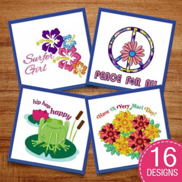 Picture of Flowers & Captions Embroidery Design Pack