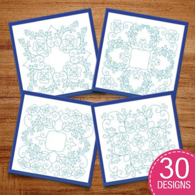 Picture of Bluework Floral Quilt Blocks Embroidery Design Pack