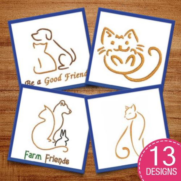 Picture of Furry Friend Outlines Embroidery Design Pack