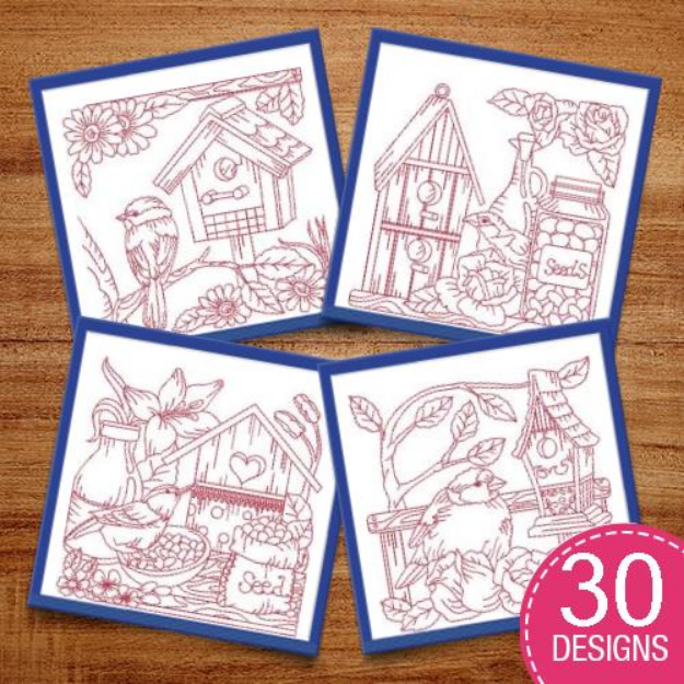 Picture of Redwork Birdhouse Blocks Embroidery Design Pack