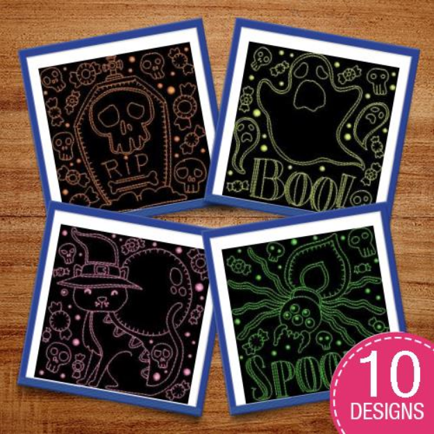 Picture of Neon Halloween Embroidery Design Pack