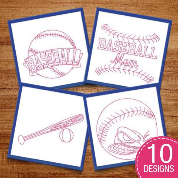 Picture of Baseball  Redwork Embroidery Design Pack