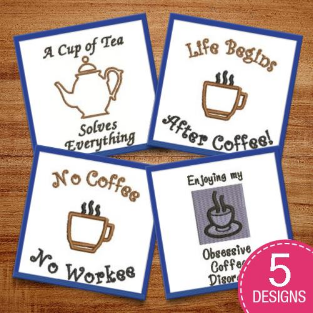 Picture of Coffee & Tea Outlines Embroidery Design Pack