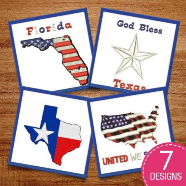 Picture of God Bless The States Embroidery Design Pack