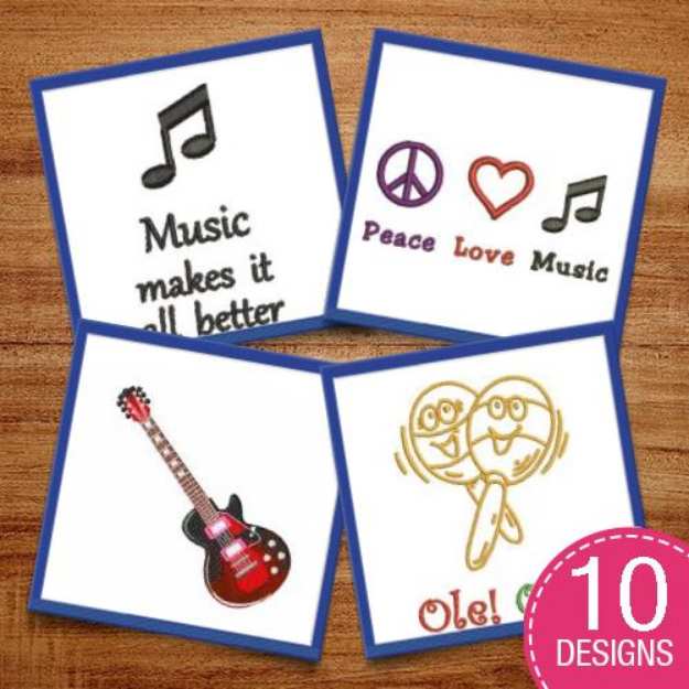 Picture of Peace, Love & Music Embroidery Design Pack