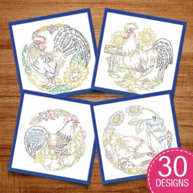 Picture of Oval Rooster Designs Embroidery Design Pack