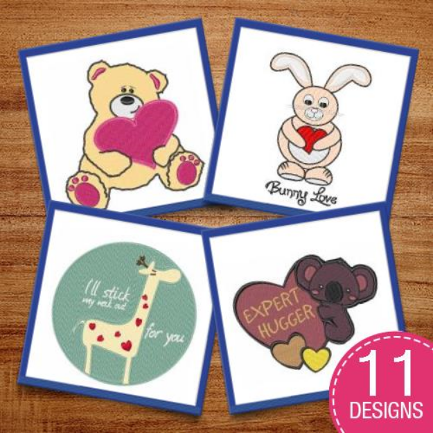 Picture of Valentine Animals Embroidery Design Pack