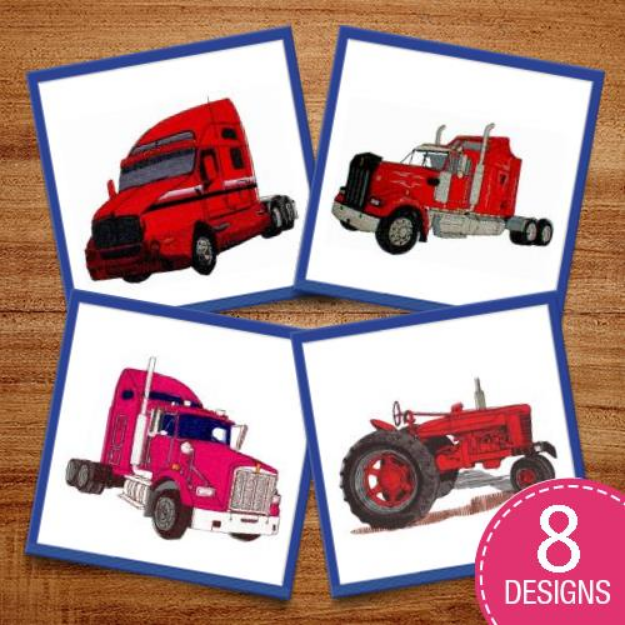 Picture of Realistic Trucks & Tractors Embroidery Design Pack