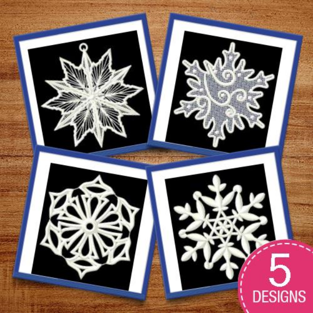 Picture of Swirly Snowflake FSL Ornaments Embroidery Design Pack