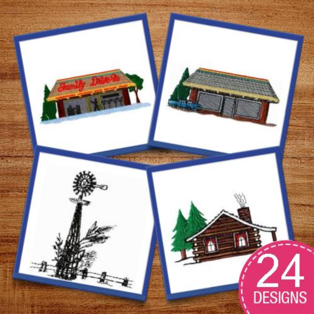 Picture of Buildings & Homes Embroidery Design Pack