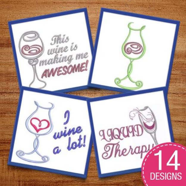 Picture of Good Friends, Good Wine Embroidery Design Pack