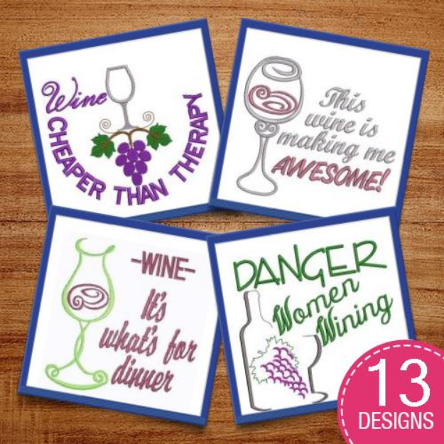 Picture of Wine Therapy Embroidery Design Pack