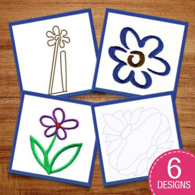 Picture of Flowers In Outline Embroidery Design Pack