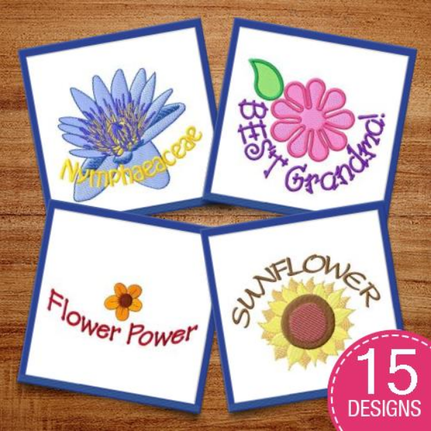 Picture of Flowers & Captions Embroidery Design Pack