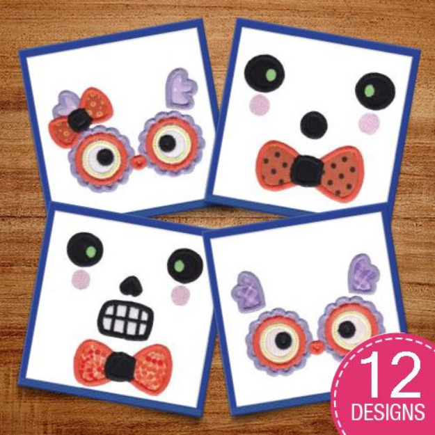 Picture of Halloween Faces Applique Embroidery Design Pack