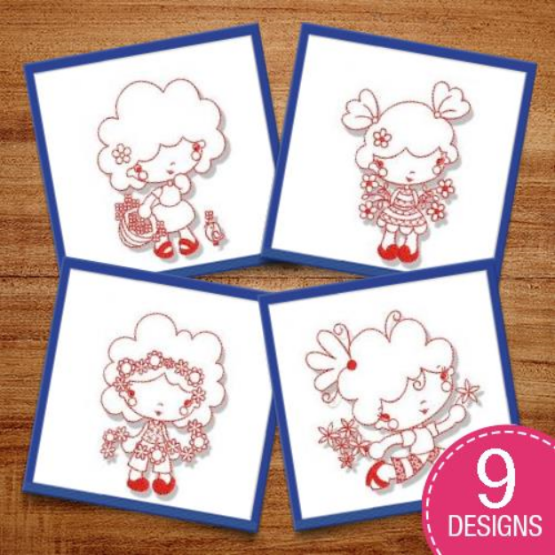 Picture of Spring Cuties Redwork Embroidery Design Pack