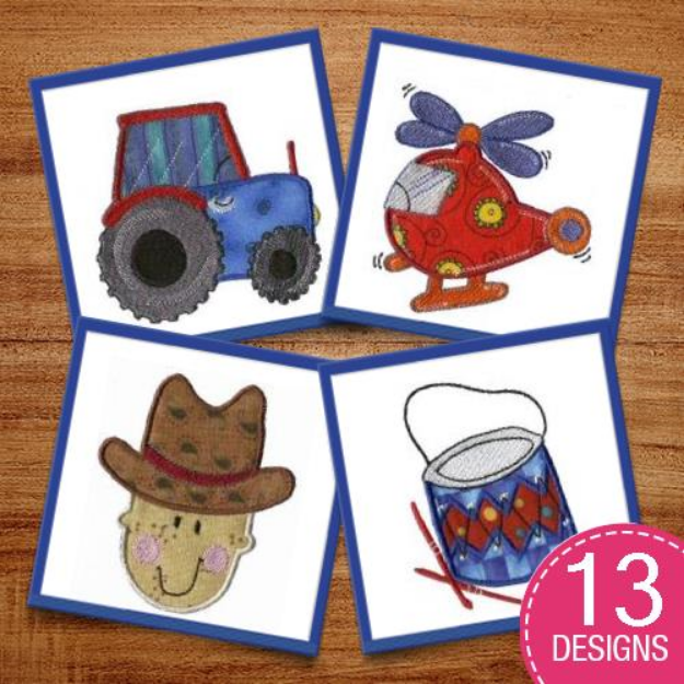 Picture of Applique Boys Toys Embroidery Design Pack