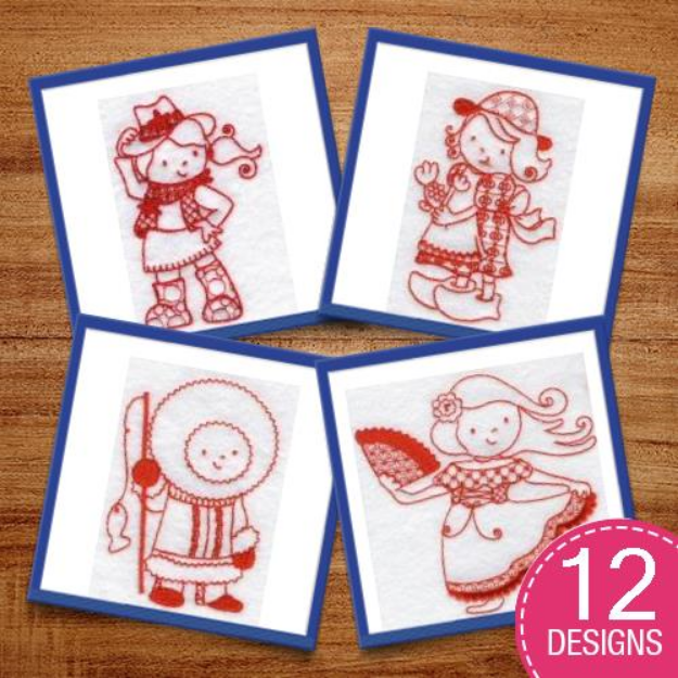 Picture of Kids Of The World Redwork Embroidery Design Pack