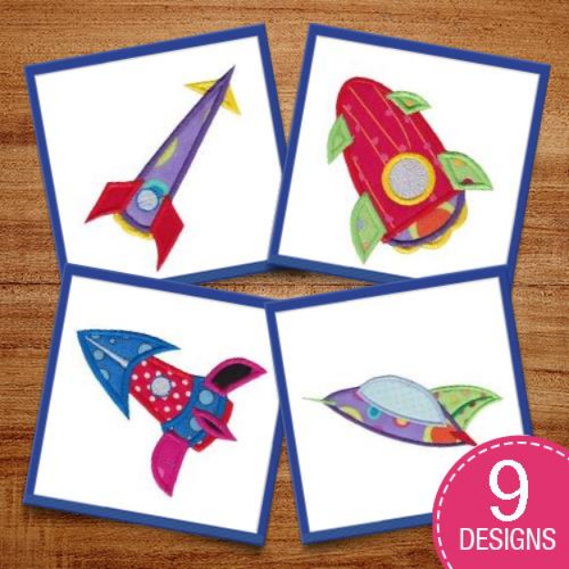 Picture of Rocket Ships Applique Embroidery Design Pack
