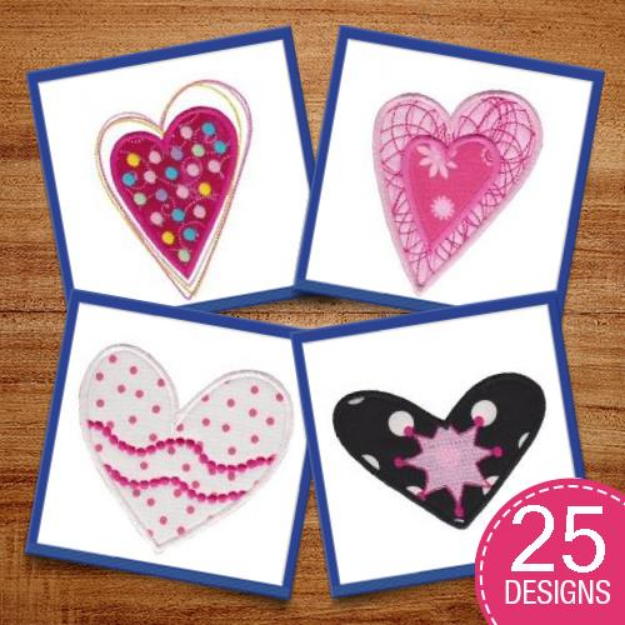 Picture of Applique Hearts Embroidery Design Pack