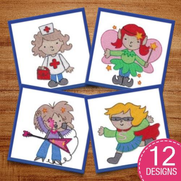 Picture of Girls Dress Up Embroidery Design Pack