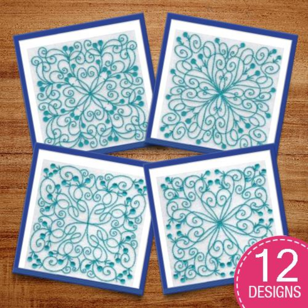 Picture of Wavy Quilt Blocks Redwork Embroidery Design Pack
