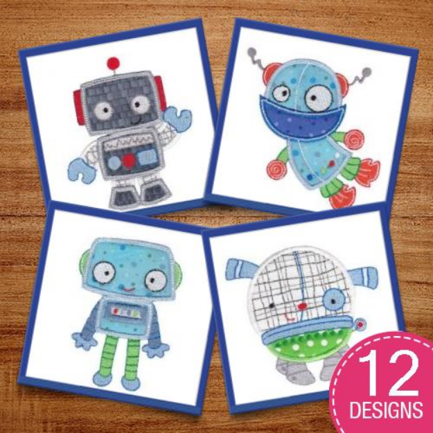 Picture of Robots Applique Embroidery Design Pack